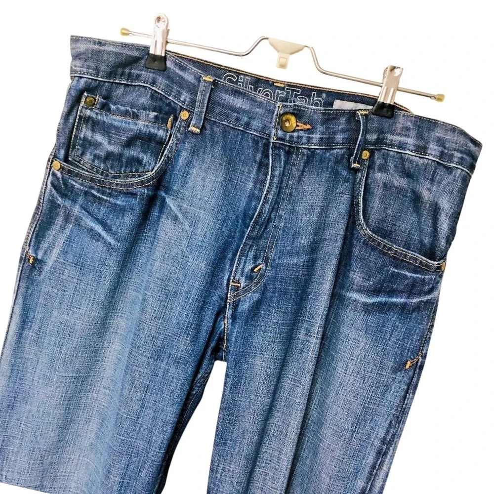 Vintage Levi's SILVER TAB Jeans Bootcut Med Wash Leather Patch Mens 34‎ 36x31